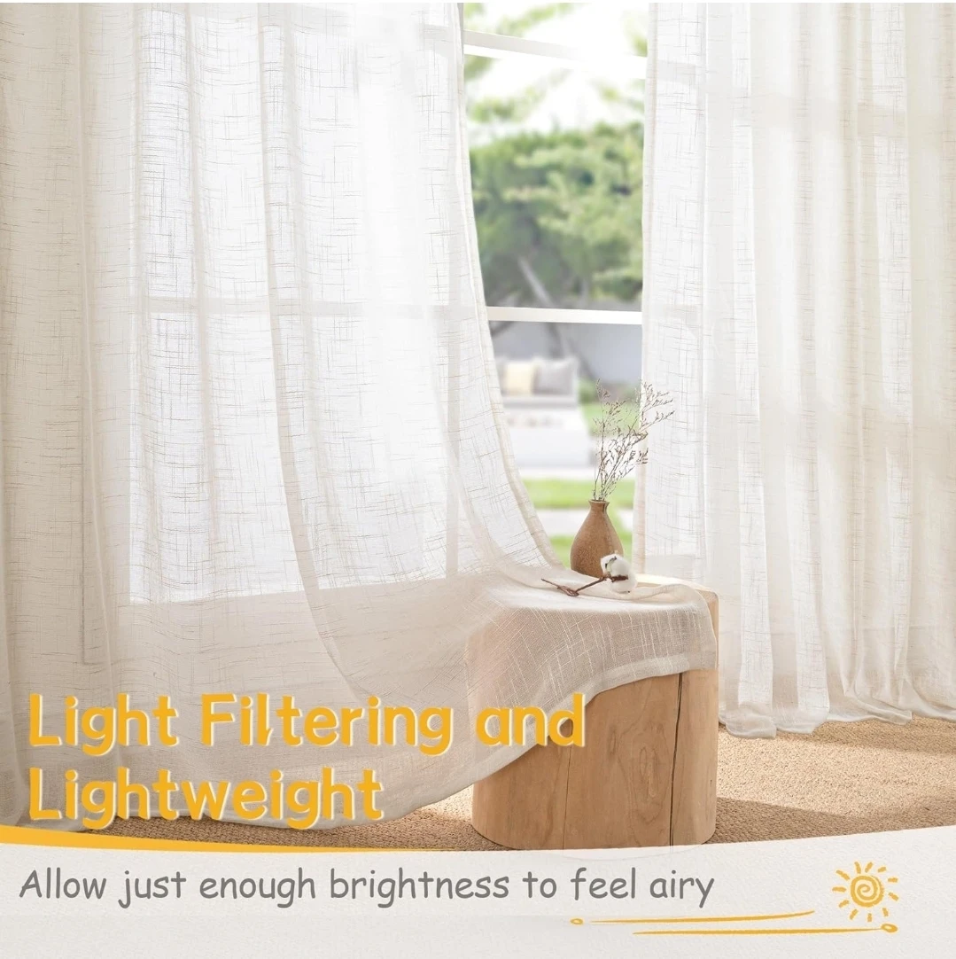 Natural Linen Curtains - Semi Sheer Light Filtering Drapes - photo 3
