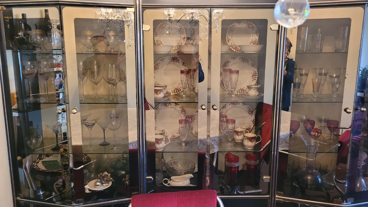 Glass Display Cabinet with Mirrored Back