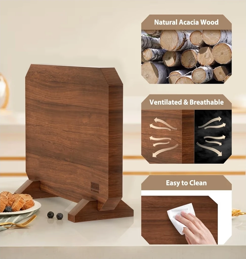HOSHANHO Magnetic Knife Block, Acacia Wood