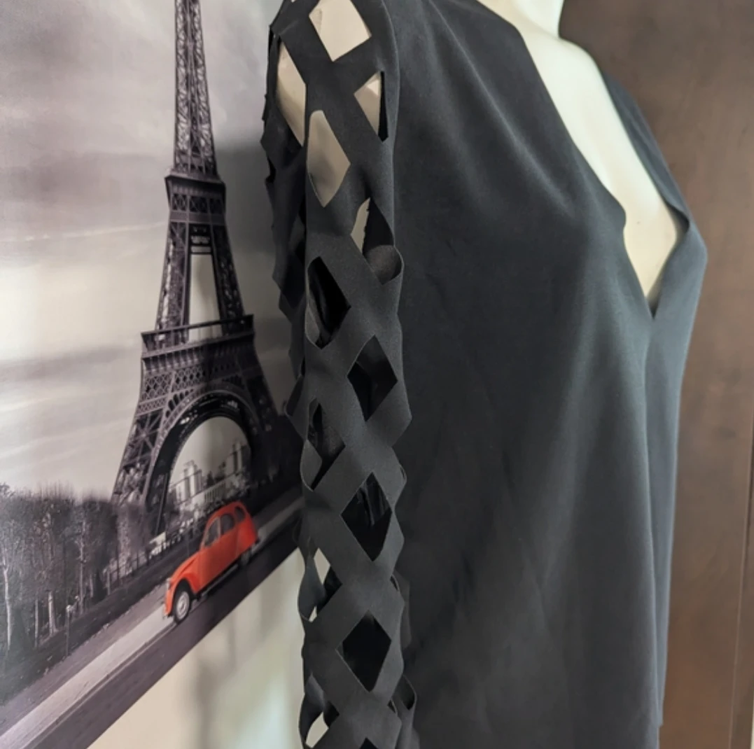 Black Long Sleeve Top with Lattice Cut-Out Sleeves - photo 2