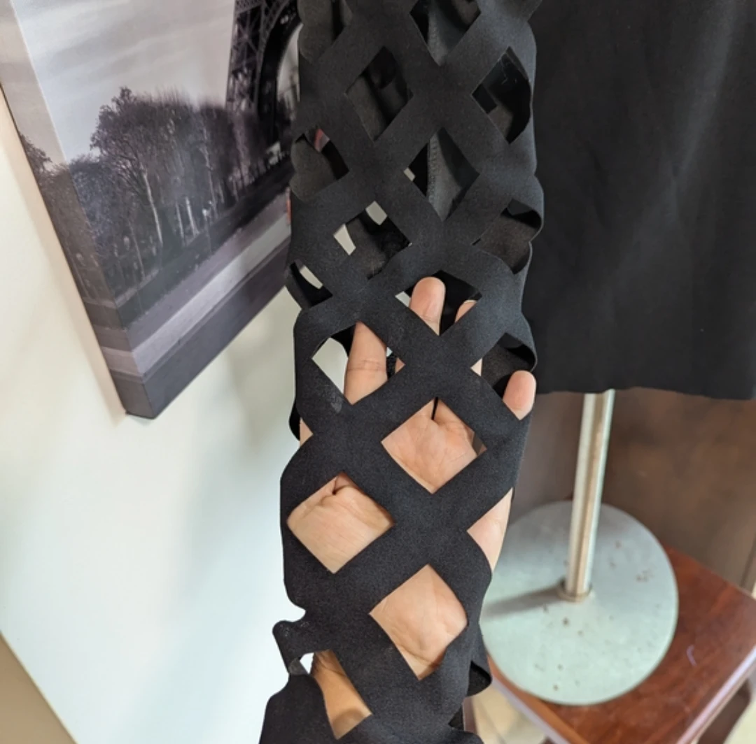 Black Long Sleeve Top with Lattice Cut-Out Sleeves - photo 3