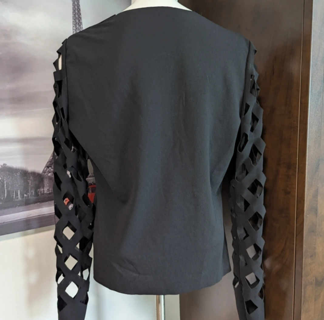 Black Long Sleeve Top with Lattice Cut-Out Sleeves - photo 4