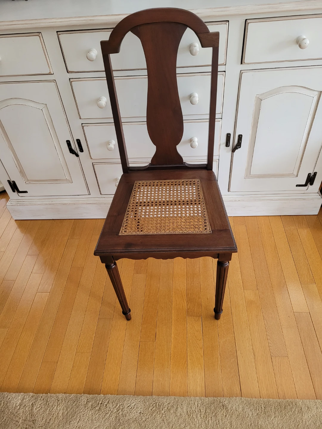 Cottage Chic Vintage Dark Wood Cane Seat Chair