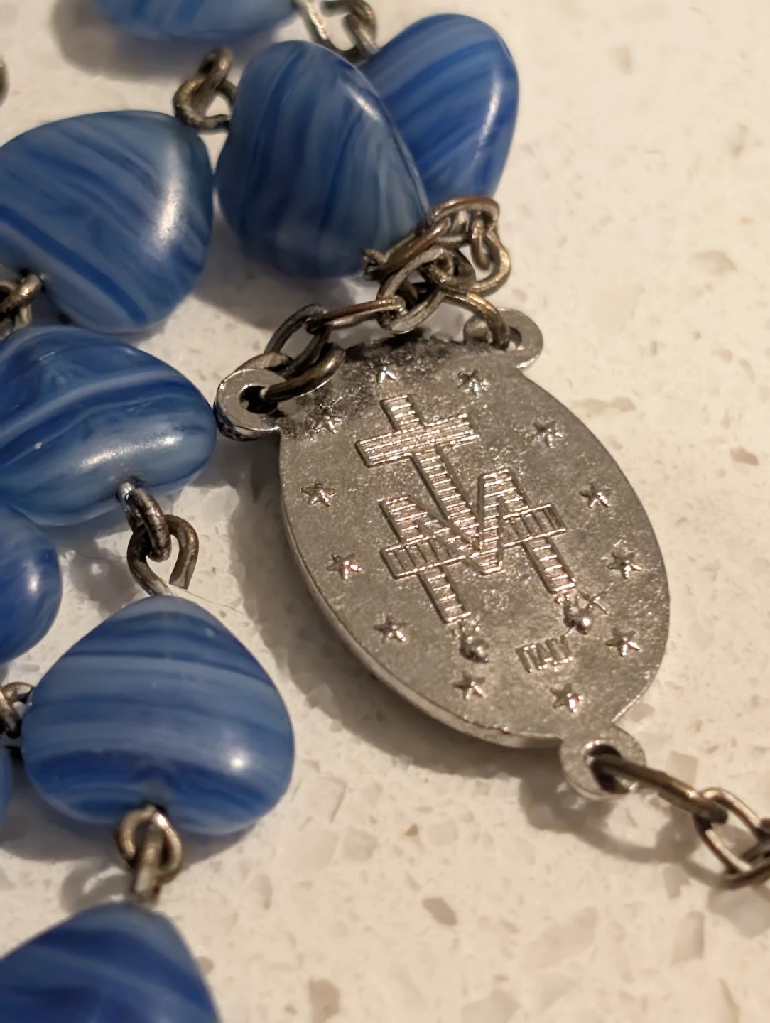 Vintage Italian "Blue Marble" Glass Heart Rosary - photo 4