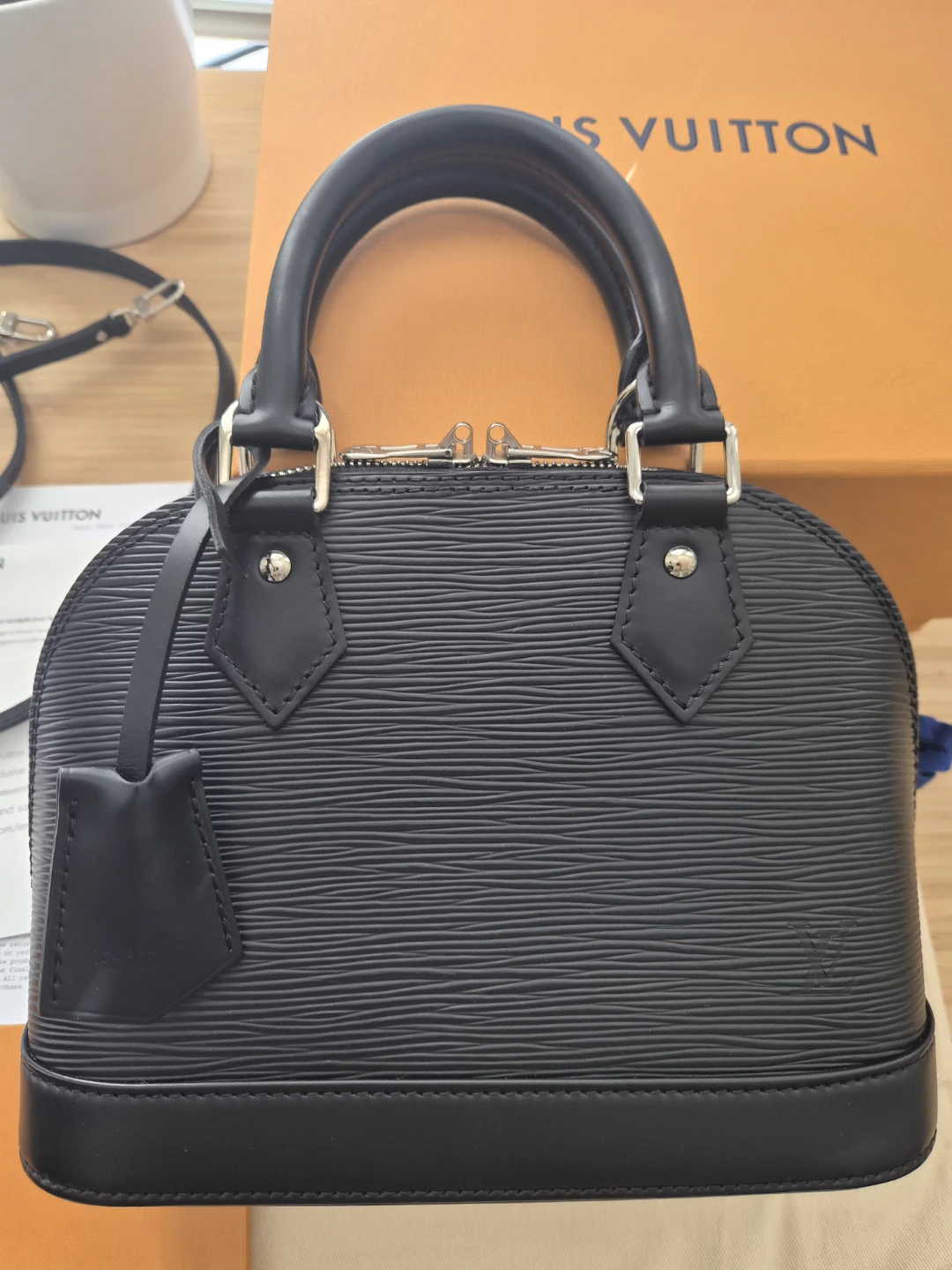 AUTHENTIC Louis Vuitton Alma BB Black Epi Leather Handbag