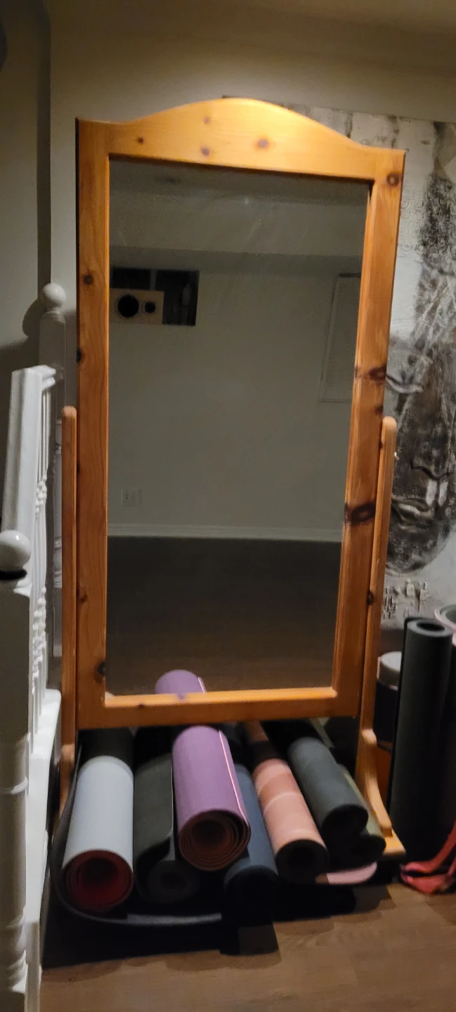 Full Body Wooden Mirror Wooden with Storage Shelf and Wheel