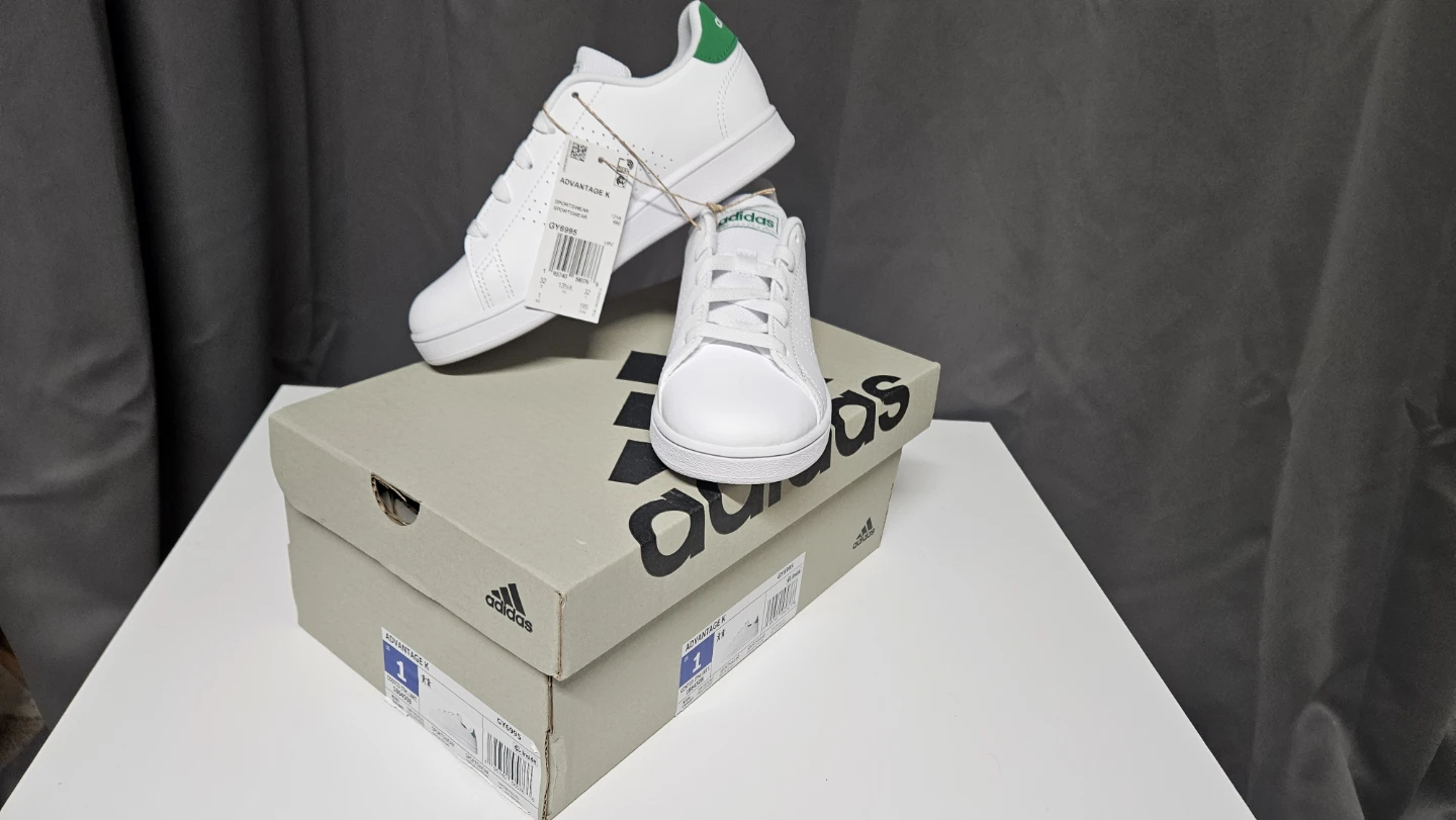 Adidas Advantage K Kids Shoes - White/Green - Size 1
