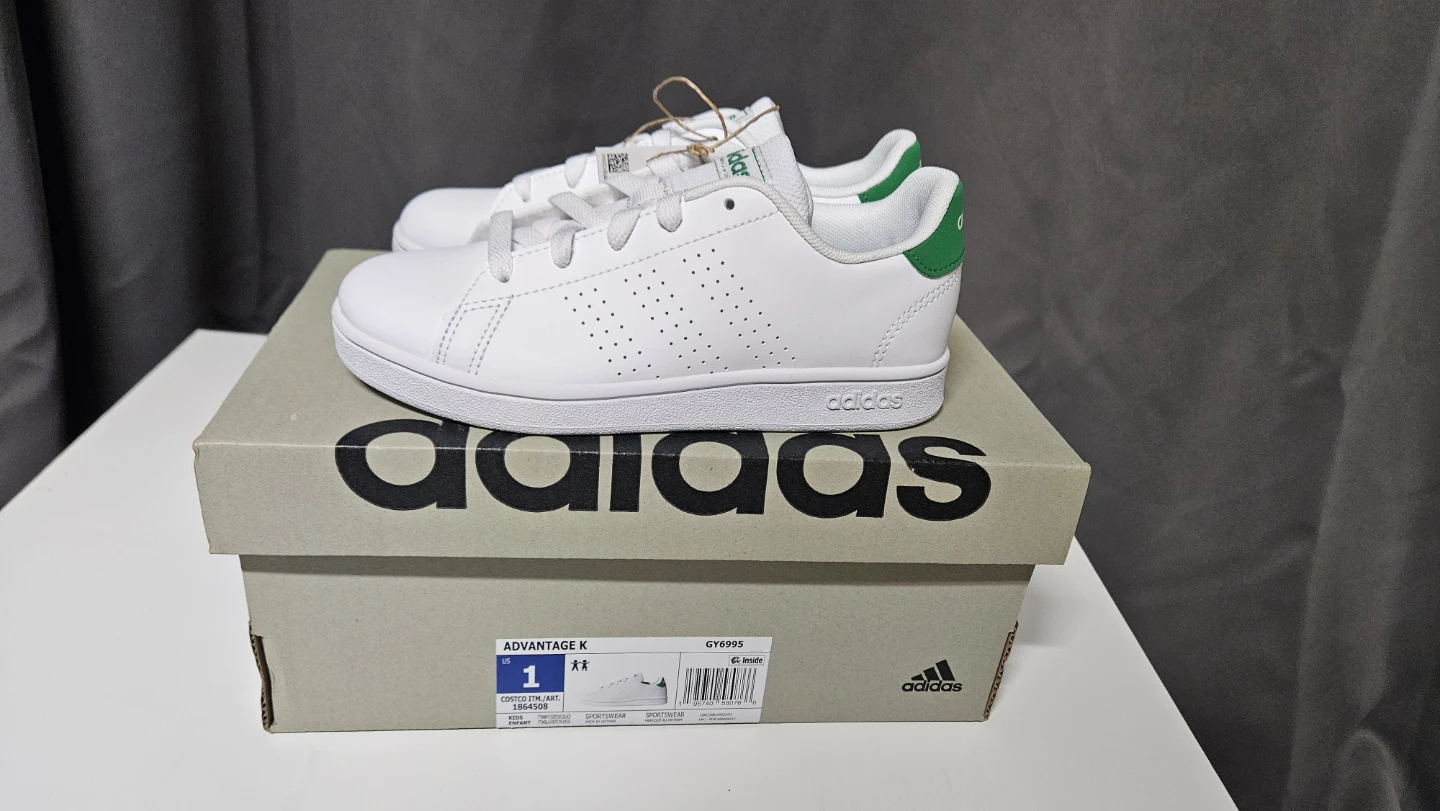 Adidas Advantage K Kids Shoes - White/Green - Size 1 - photo 2
