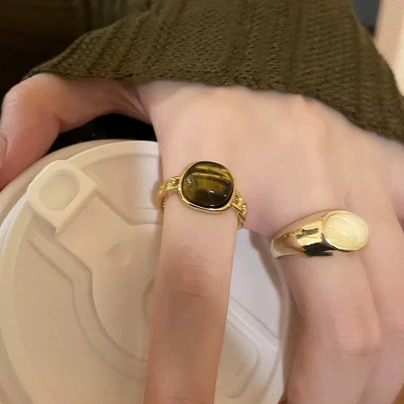 Tiger's Eye and Cream Stone Ring
