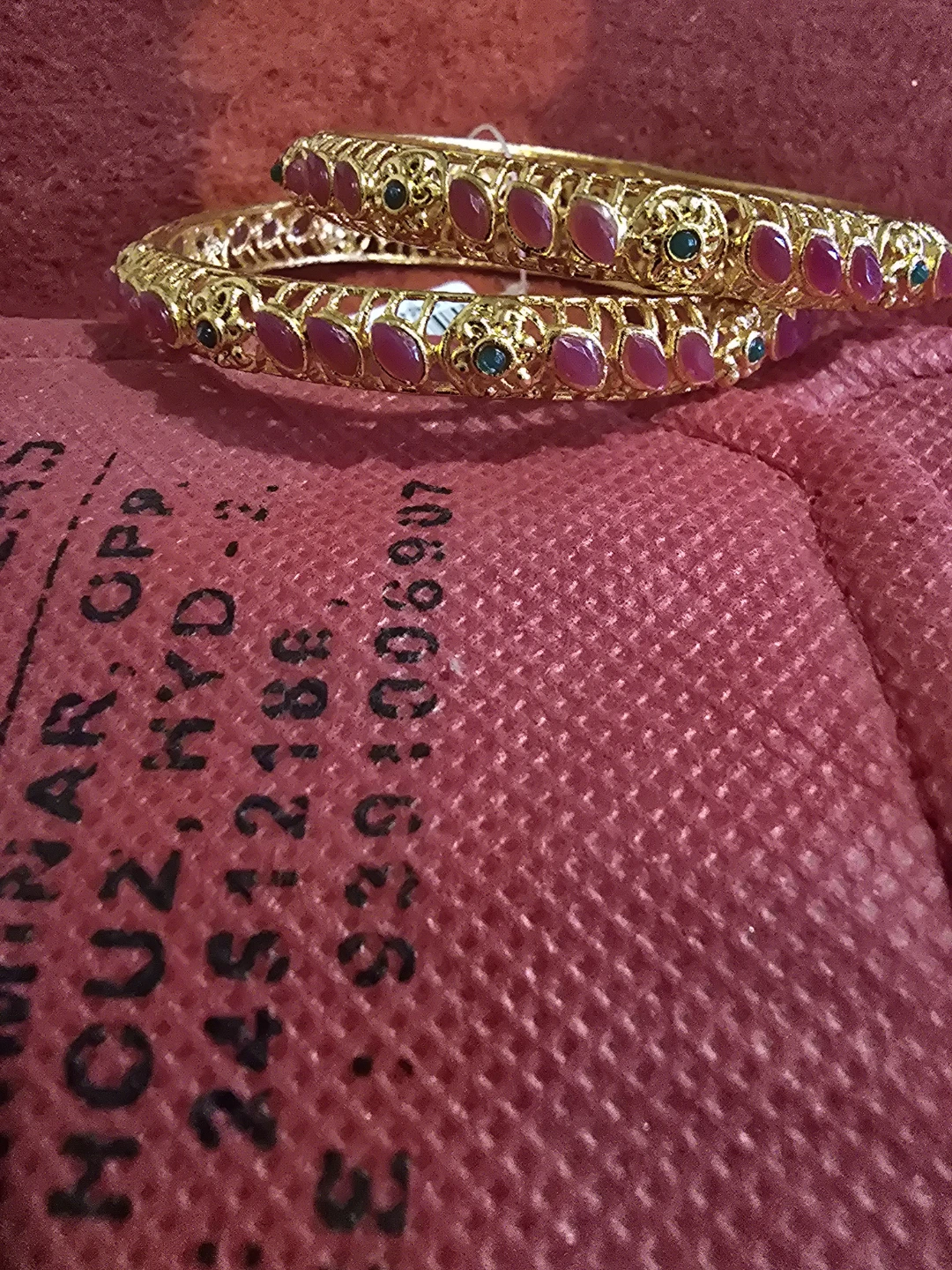 Gold Bangle Set with Red and Green Stone🏆 - photo 3