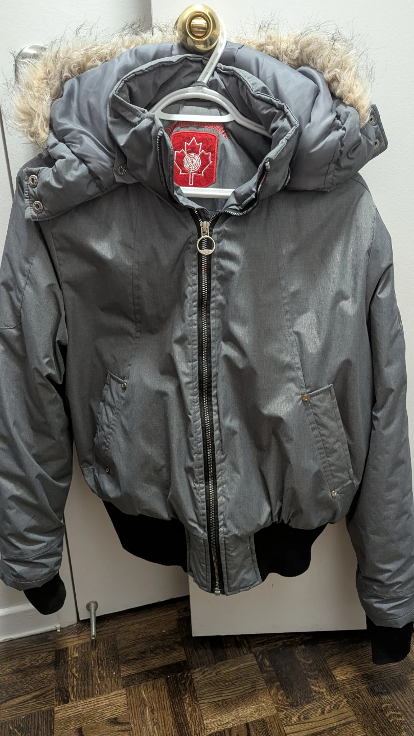 Grey Bomber Jacket with Fur Hood