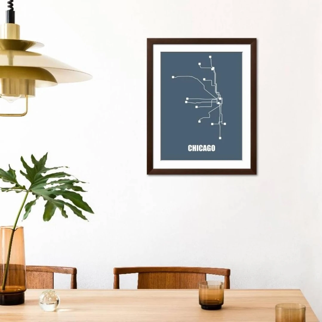 Chicago Subway transit "L" Map Wall Art Print brown frame - photo 4