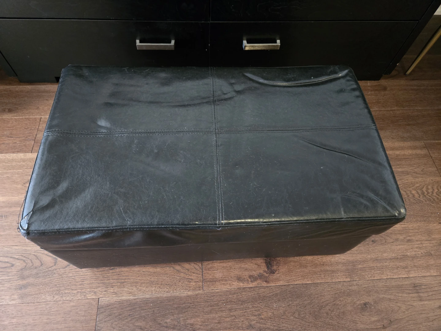 Black Faux Leather Ottoman with Storage - photo 2