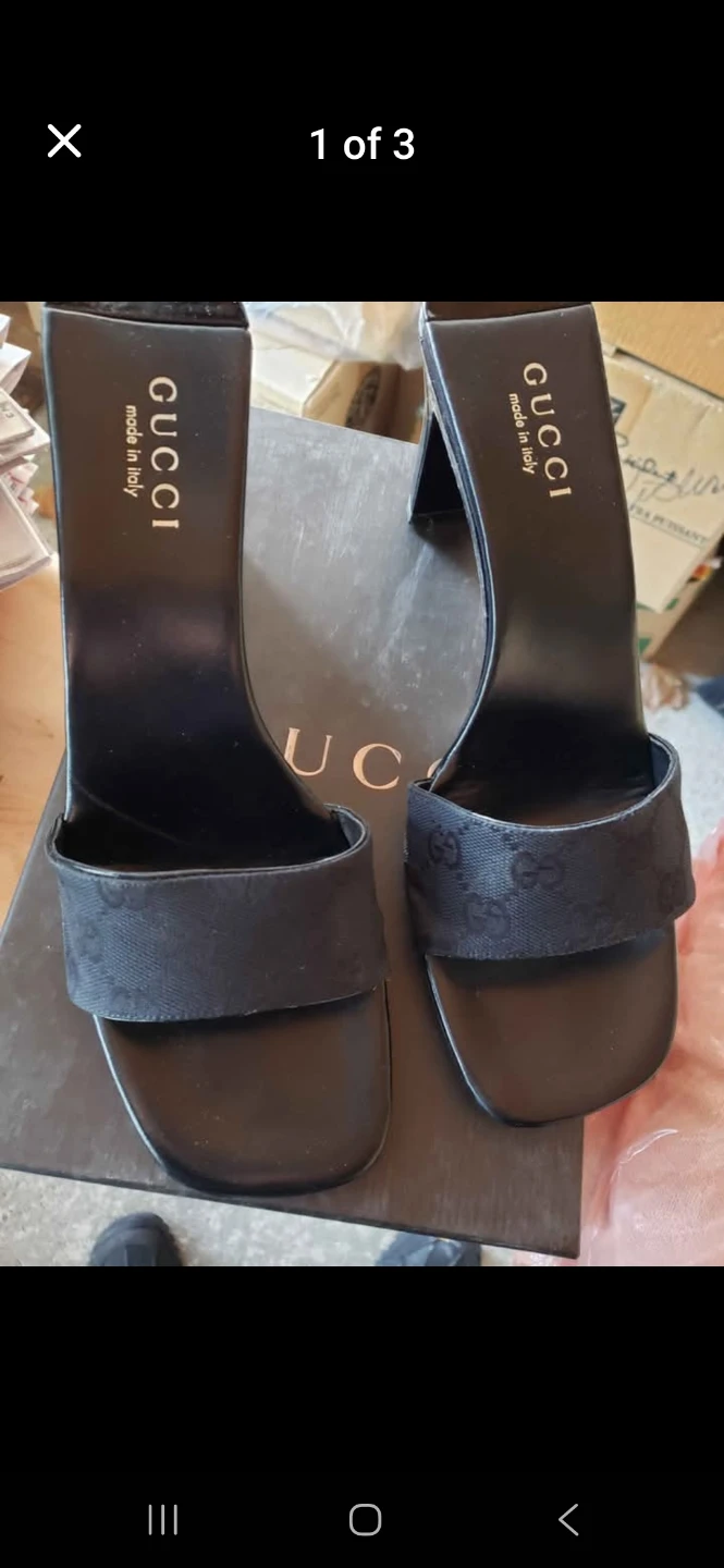 Gucci Black Canvas and Leather Heeled Sandals