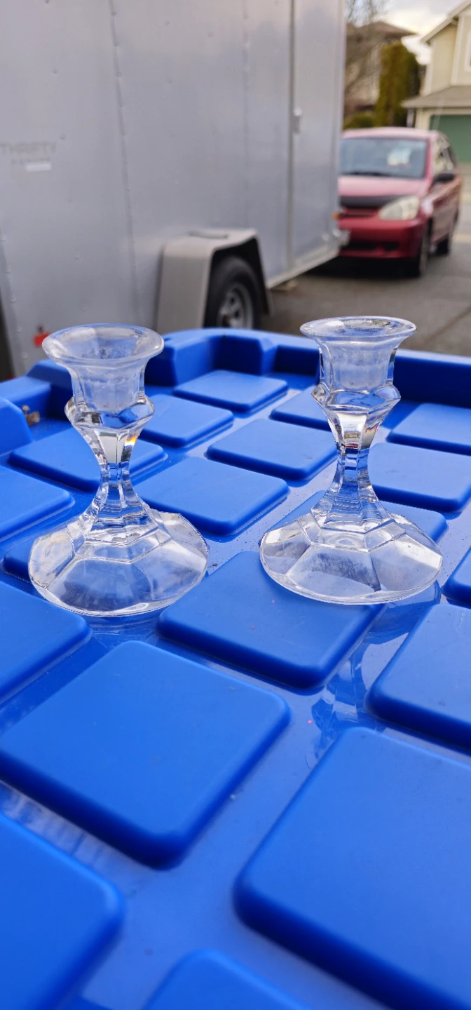 Pair of Clear Glass Candlesticks