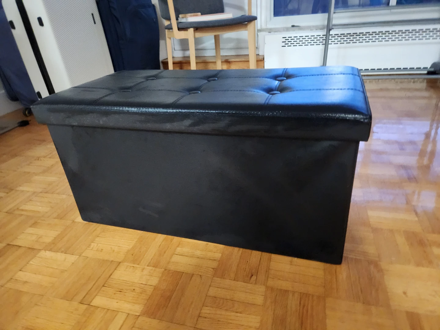 Black Faux Leather Storage Ottoman