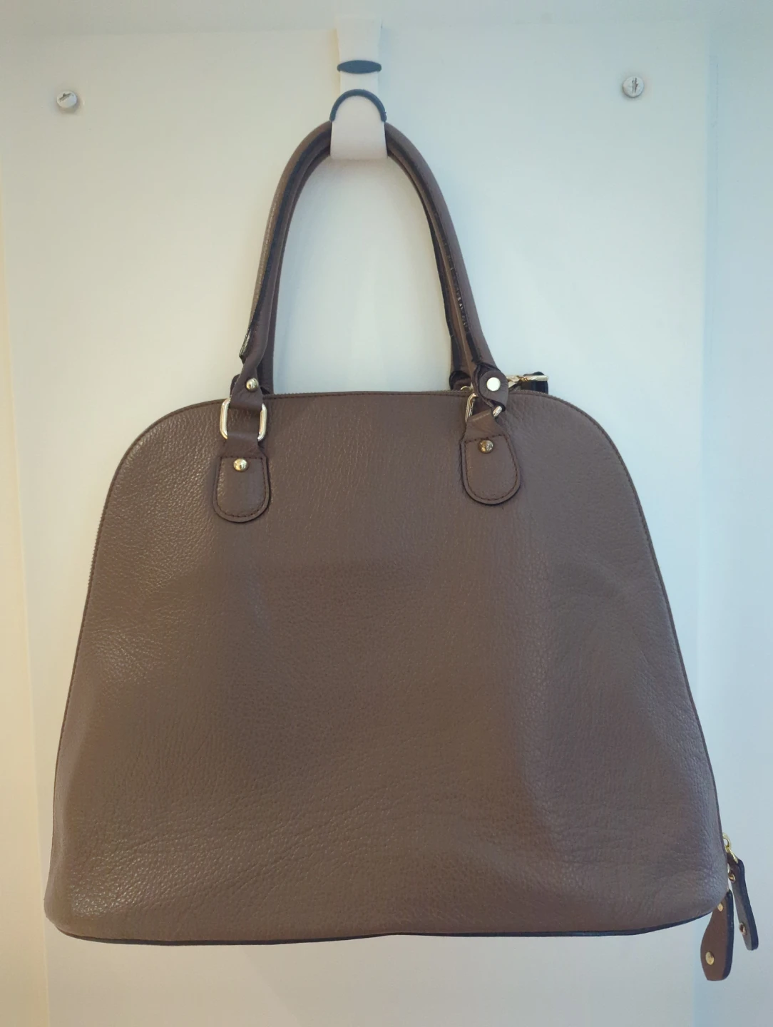 Leather Dome Handbag - Taupe