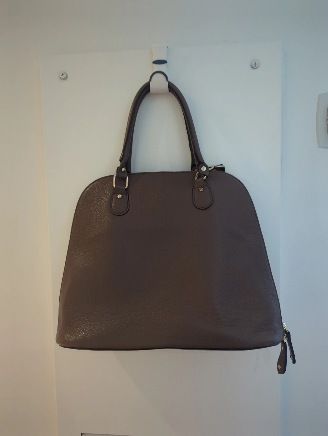 Leather Dome Handbag - Taupe - photo 2