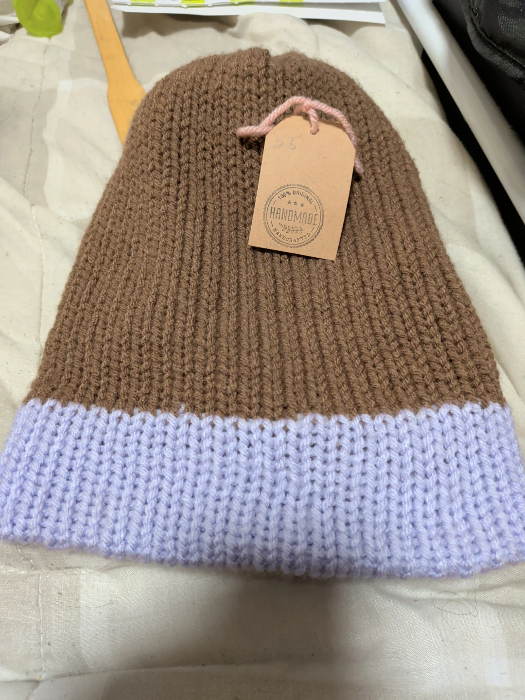 Handmade Knit Beanie - Brown and Lavender - photo 2