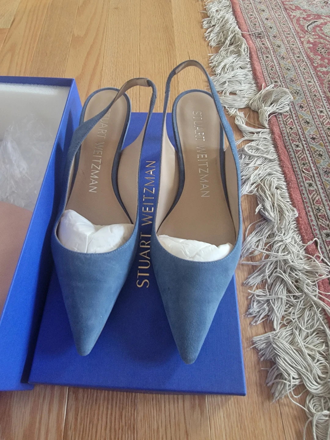 Stuart Weitzman Blue Suede Slingback Heels