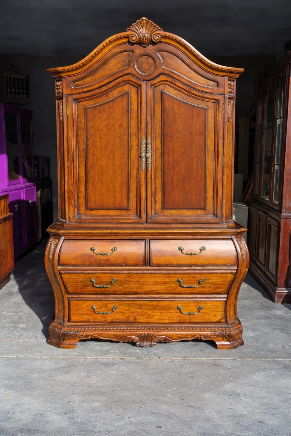 Ornate Wooden Armoire with Drawer Dresser Set