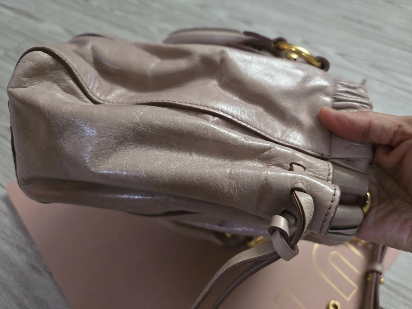 Miu Miu Pink Leather Gathered Tote Bag - photo 5