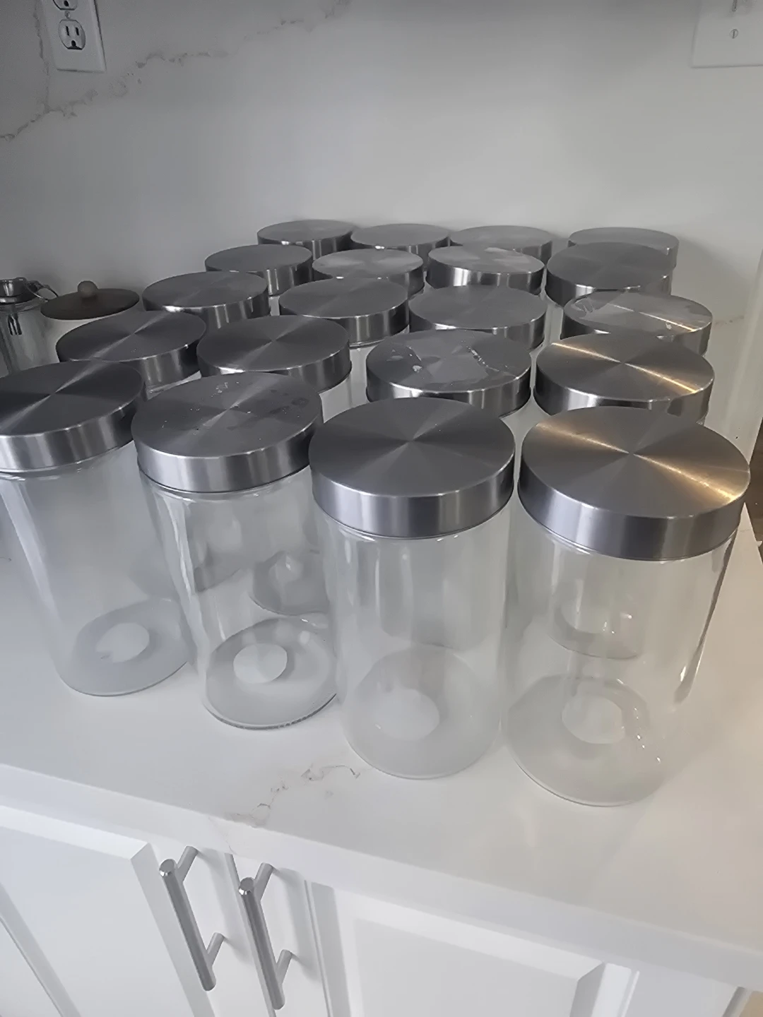Set of 20 Glass Canisters with Stainless Steel Lids