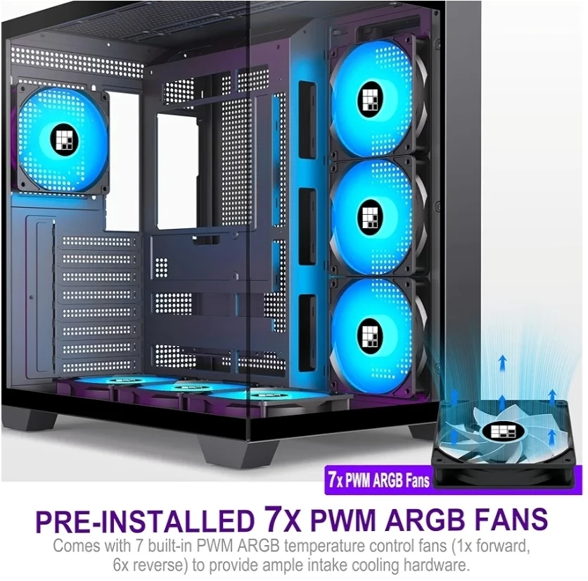 Pre-Installed 7 PWM ARGB Fan, ATX Mid-Tower Gaming PC Case - photo 5