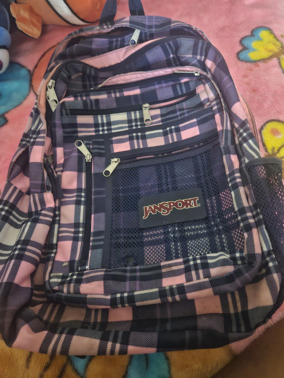 Jansport Backpack - Pink and Blue Plaid