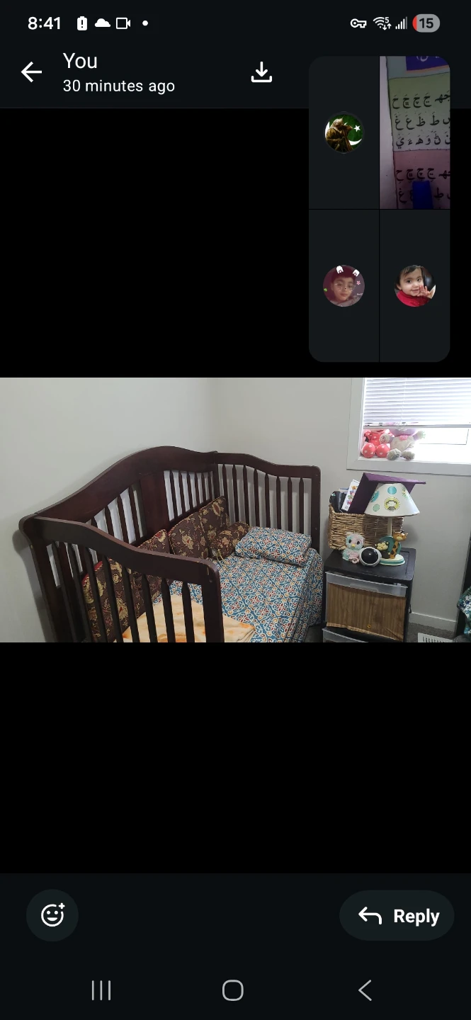Wooden Crib with Bedding