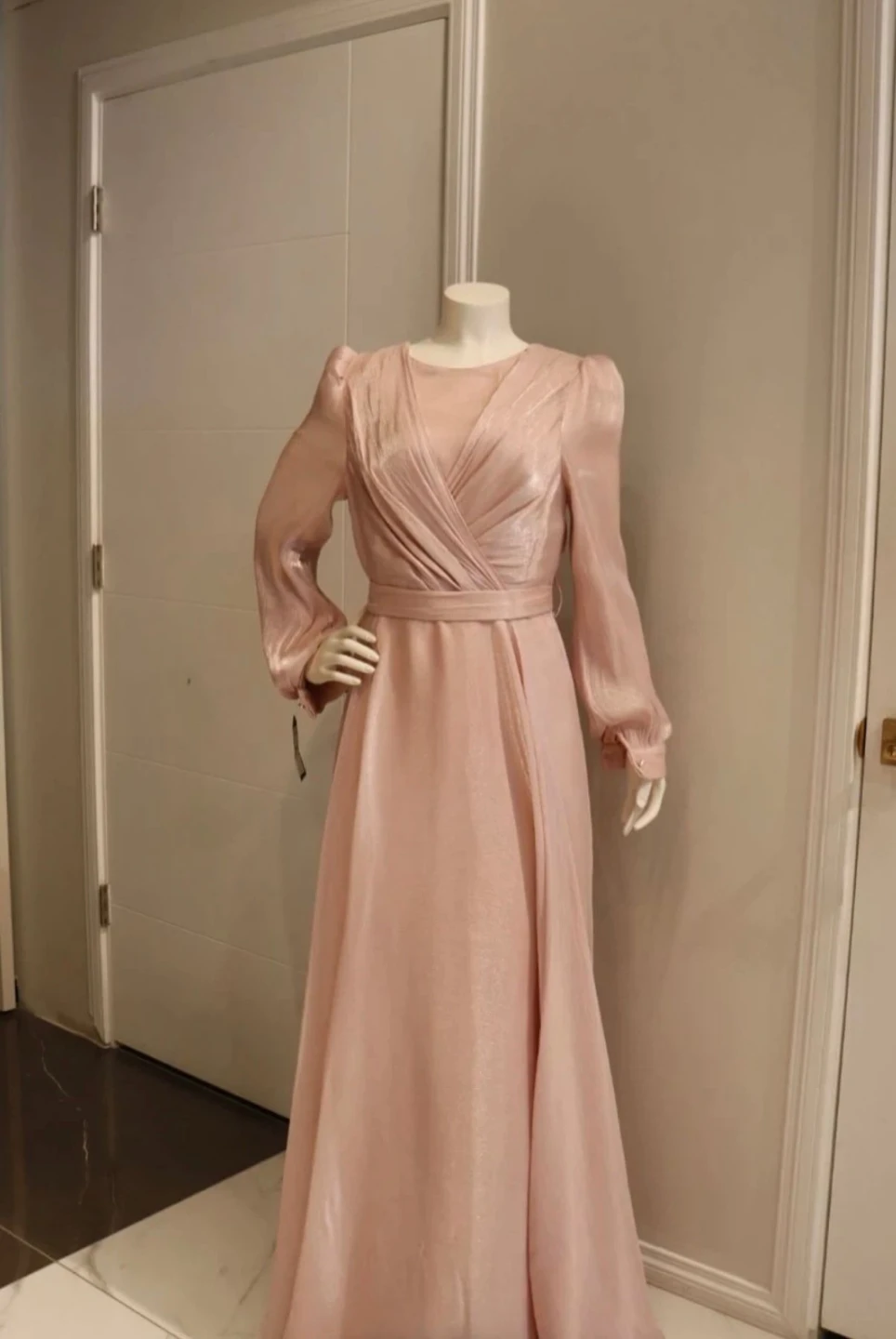 Women's Pink Metallic Long Sleeve Maxi Dress