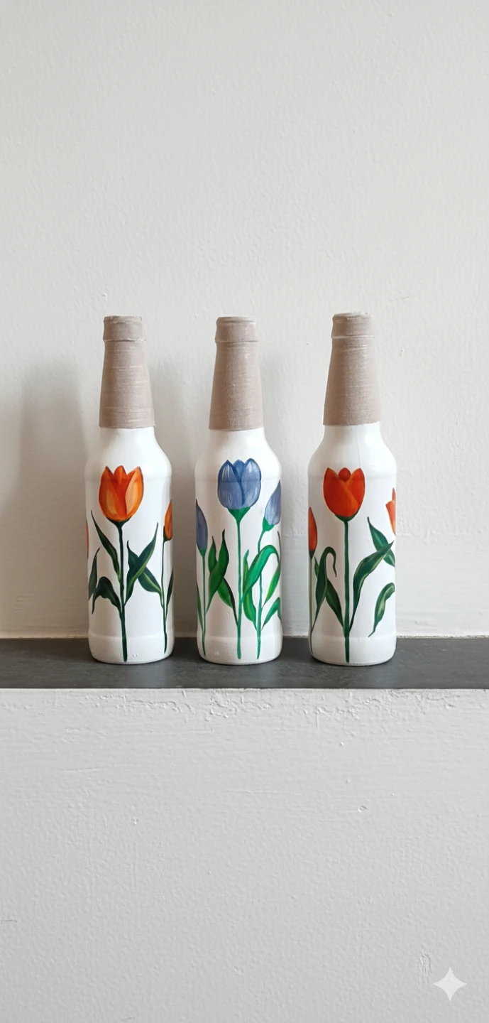 Set of 3 Hand-Painted Tulip Flower Bottles - photo 2
