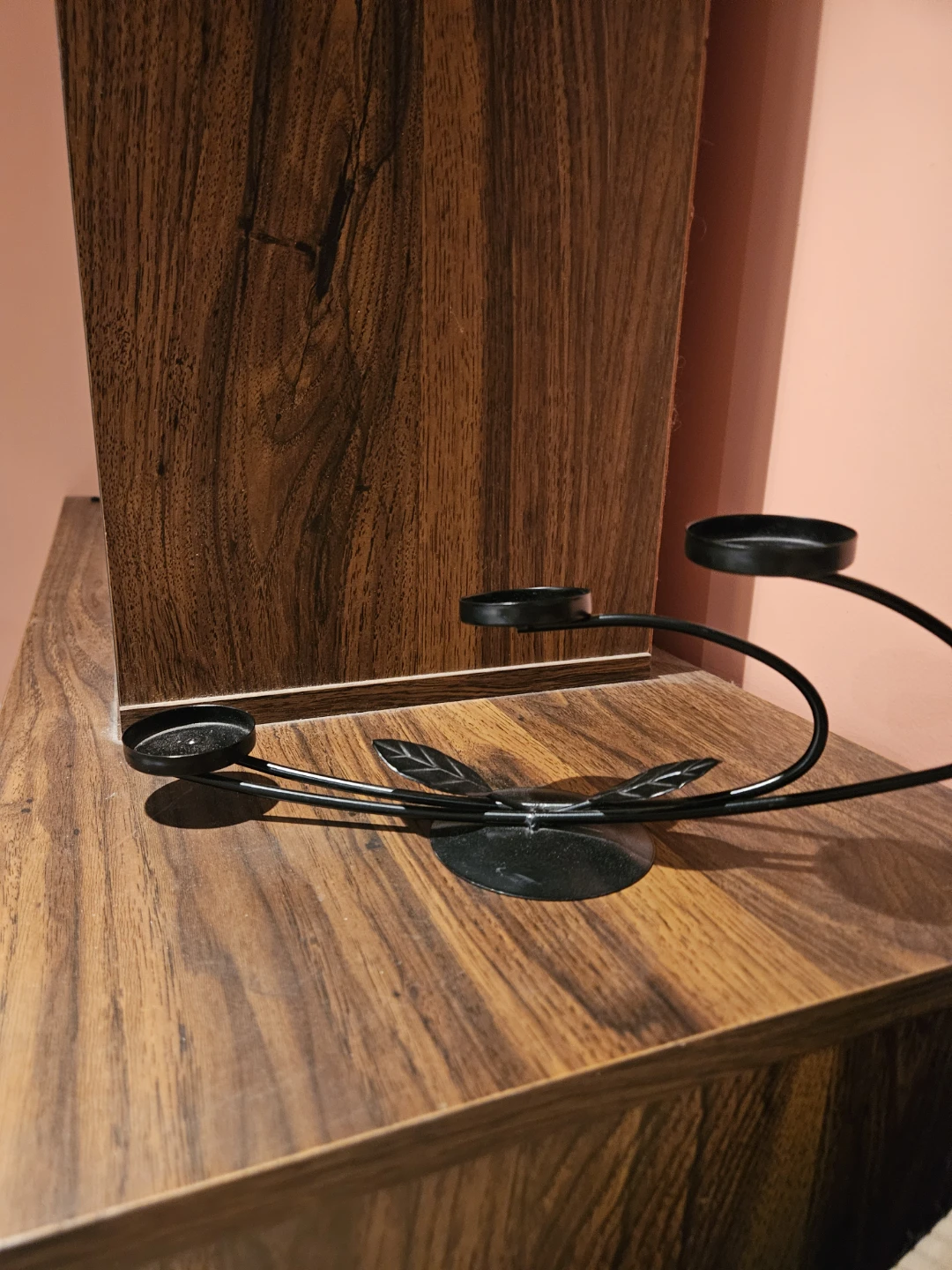 Black Metal Candlestick Holder with Leaf Detail