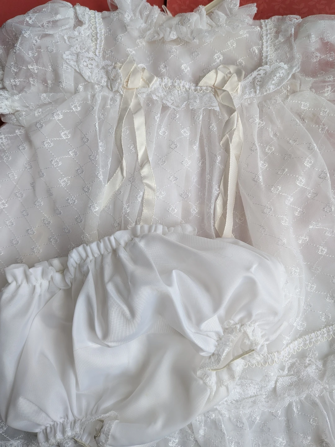 White Lace Baby Dress with slip and bloomers - photo 3