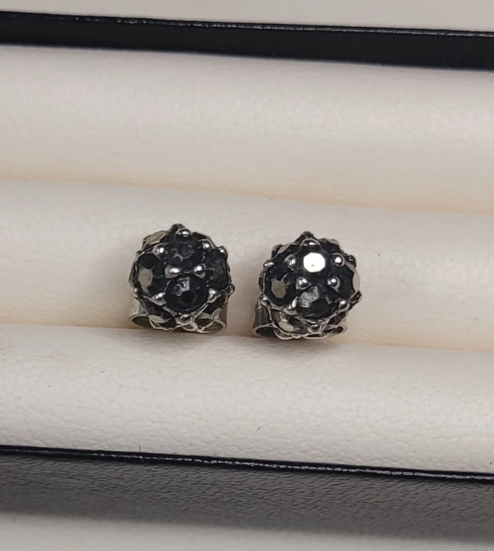 Silver Tone Stud Earrings w/ Black Stones - photo 2