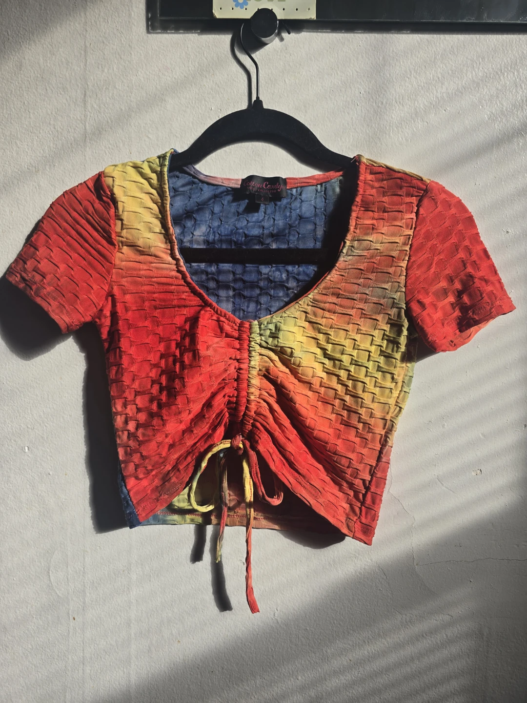 Cotton Candy Rainbow Tie-Dye Ruched Crop Top - photo 3