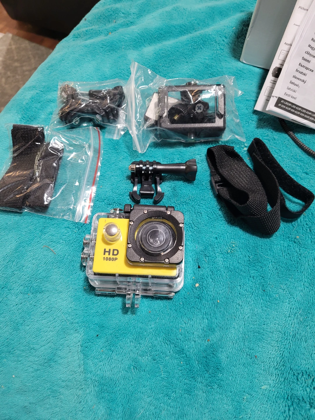Yellow HD 1080p Action Camera with Accessories
