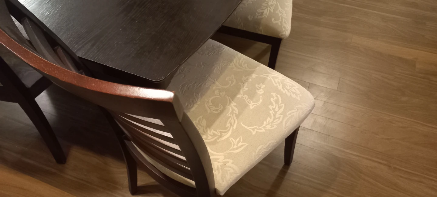 Dark Wood Dining table and 8 chairs with Patterned Upholstery - photo 4