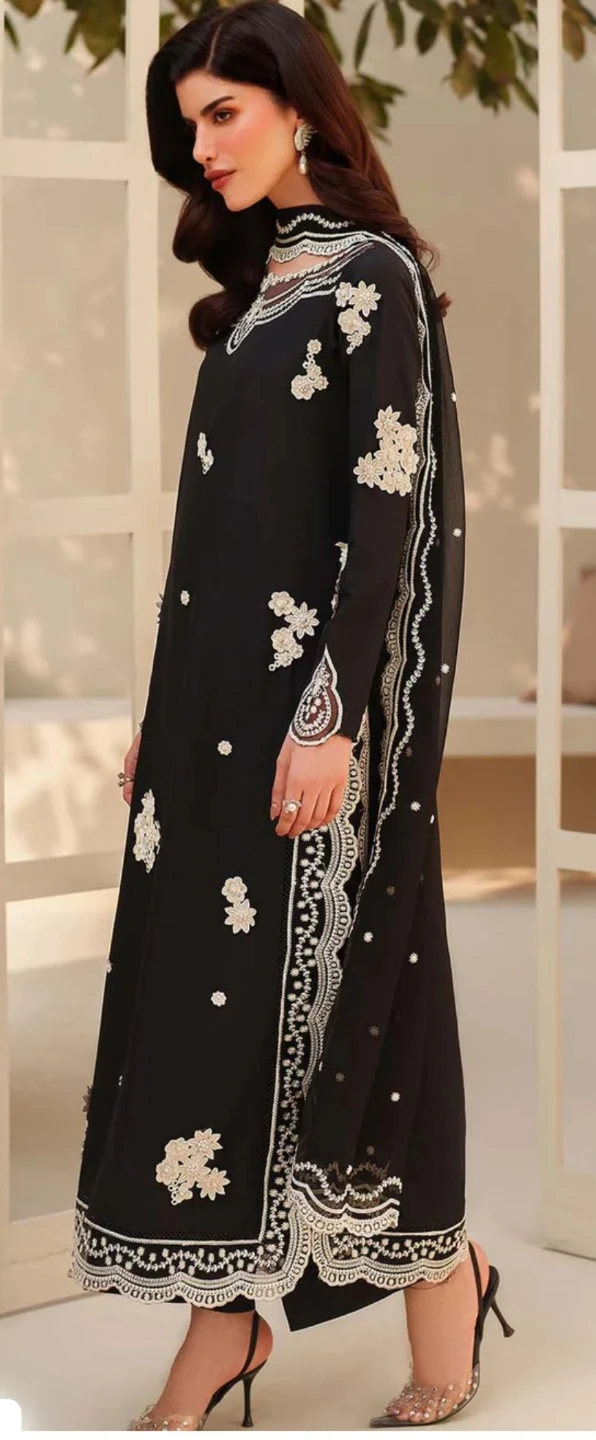 Black Embroidered Dress with Dupatta - photo 3