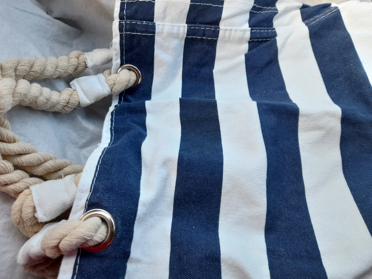 Striped Tote Bag with Mackinac Bridge Graphic - photo 3