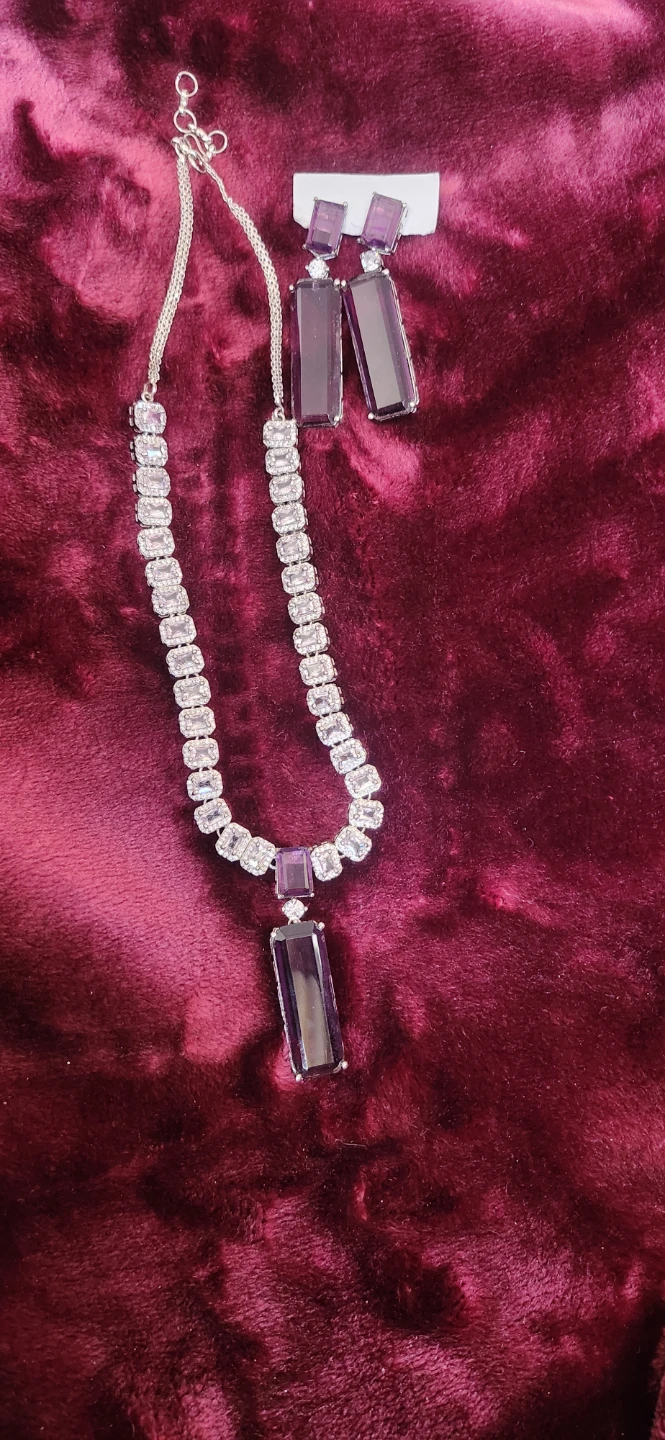 Purple and Clear Stone Necklace and Earring Set