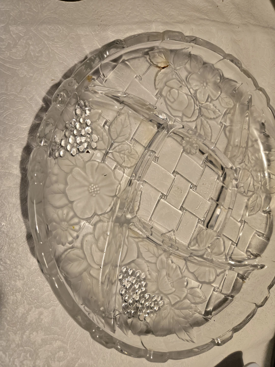 Crystal Clear Glass Divided Serving Tray with Floral Design - photo 2