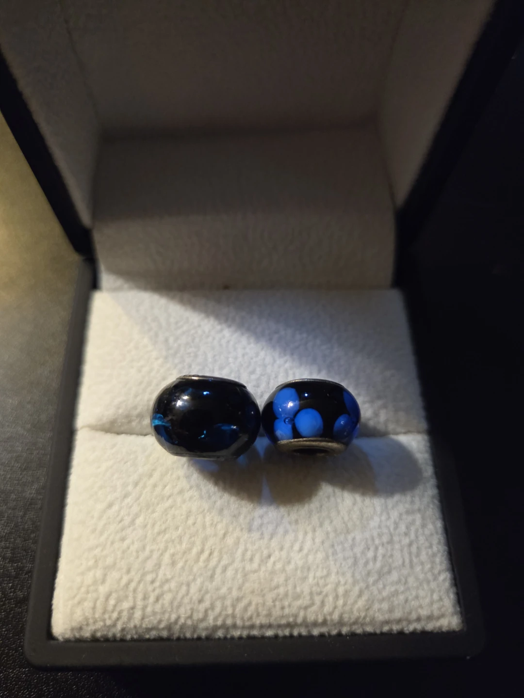 Two Blue Glass Charm Beads