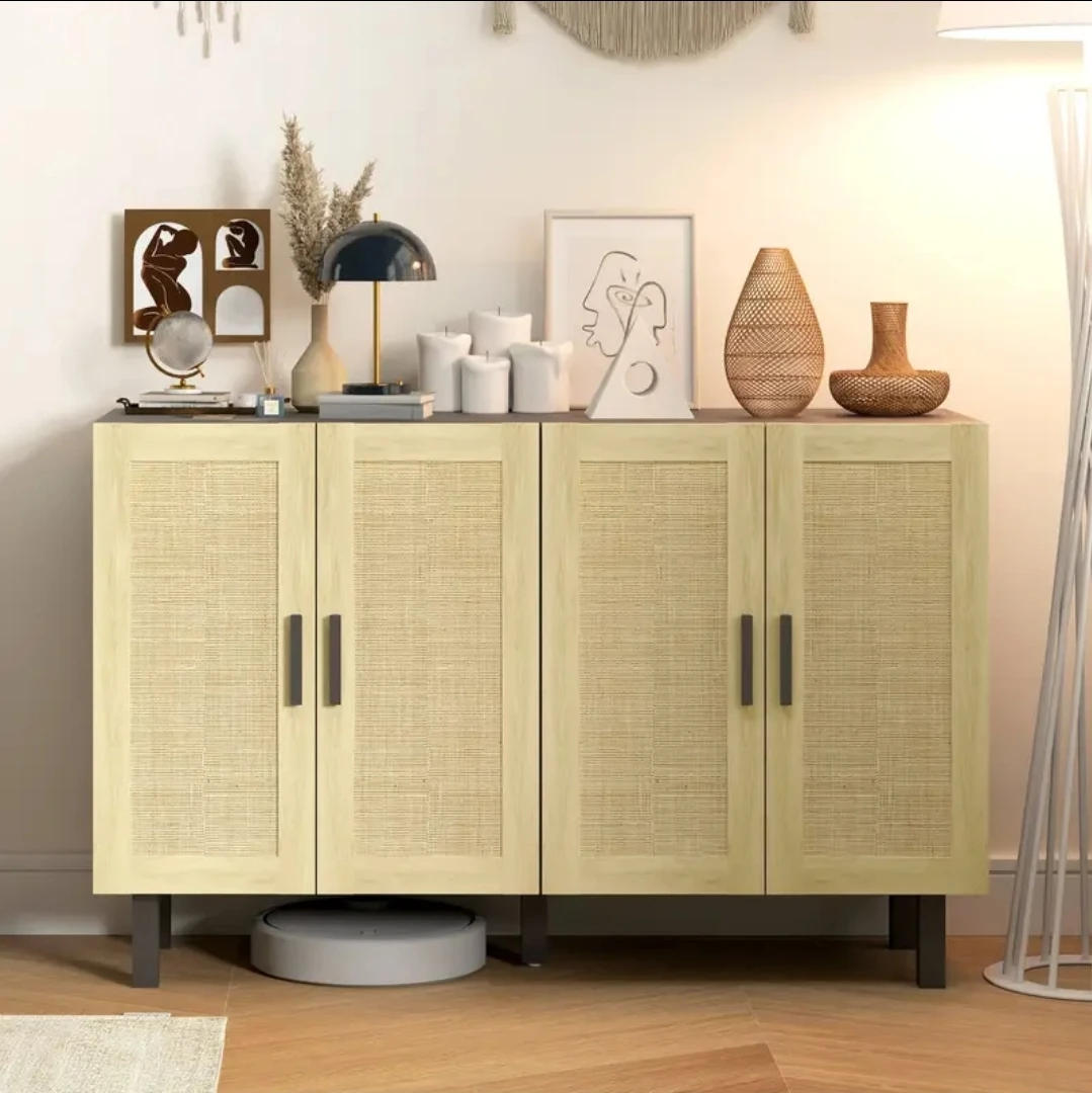 Brand new in box - Modern 4-Door Rattan Accent Cabinet 53.2" W