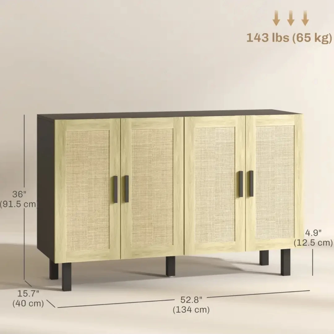 Brand new in box - Modern 4-Door Rattan Accent Cabinet 53.2" W - photo 2