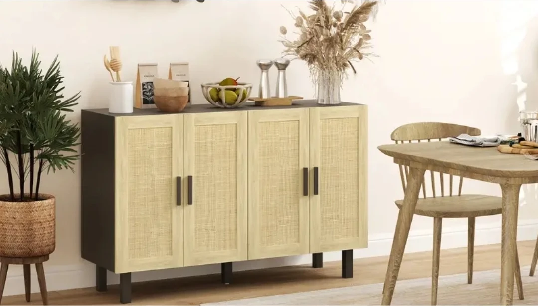 Brand new in box - Modern 4-Door Rattan Accent Cabinet 53.2" W - photo 4