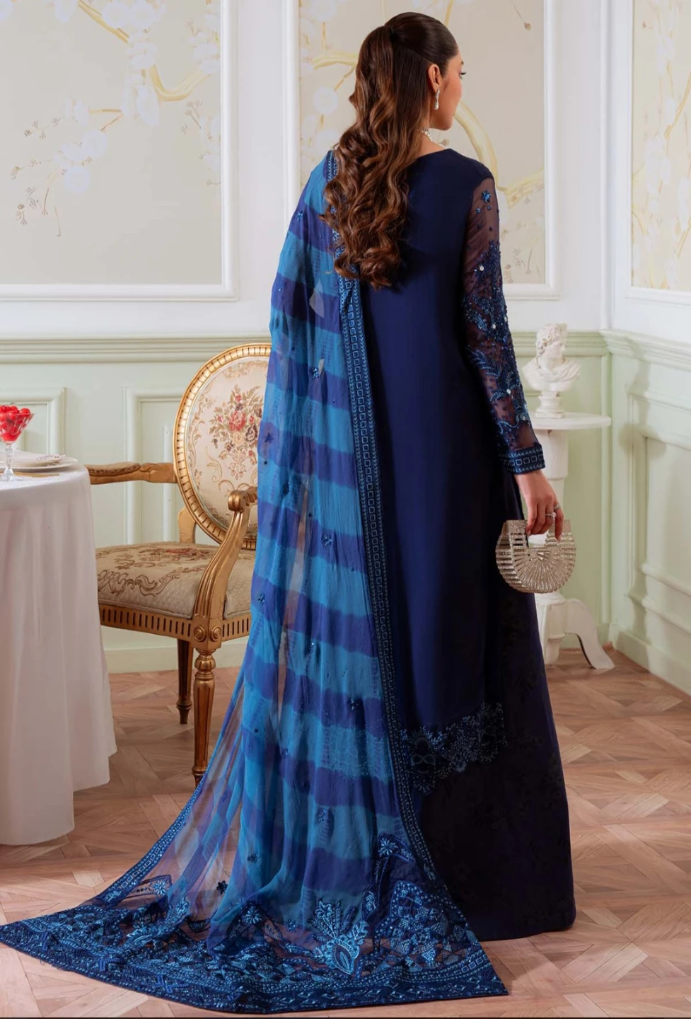 Navy Blue Embellished Dress with Dupatta - photo 2