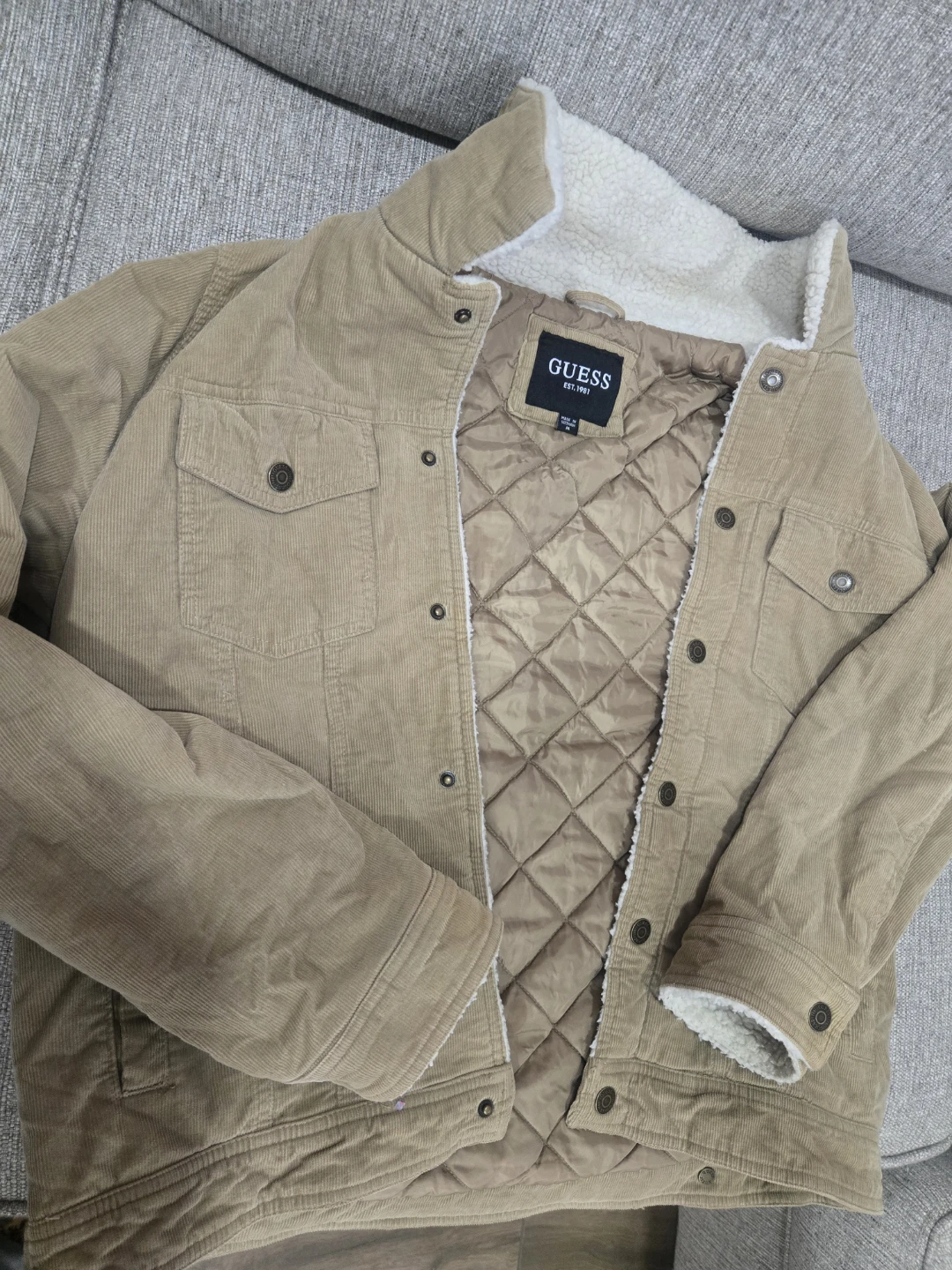 Guess Corduroy Sherpa Lined Trucker Jacket Size M - photo 3