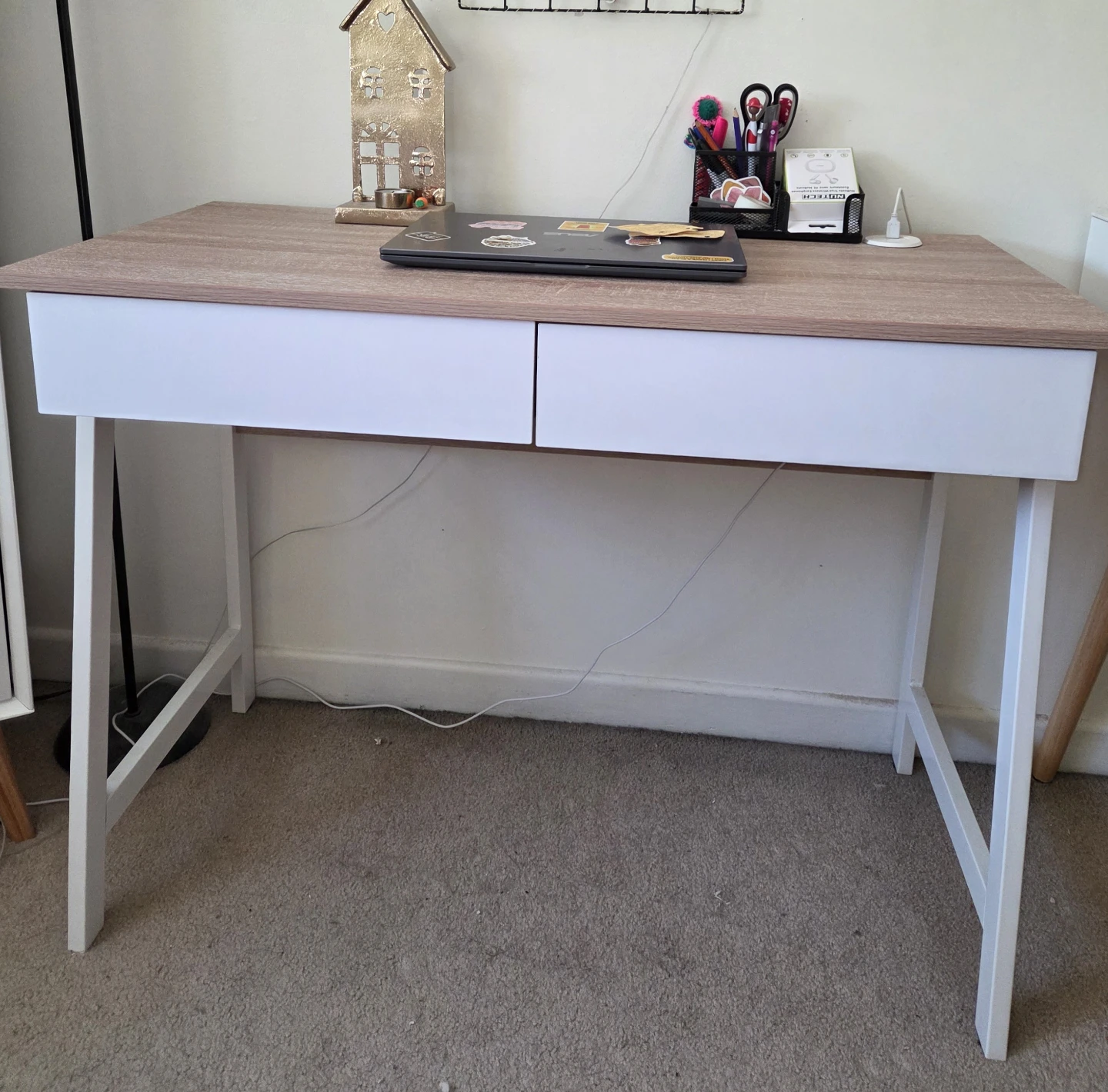 Two Drawer Desk with Wood Top