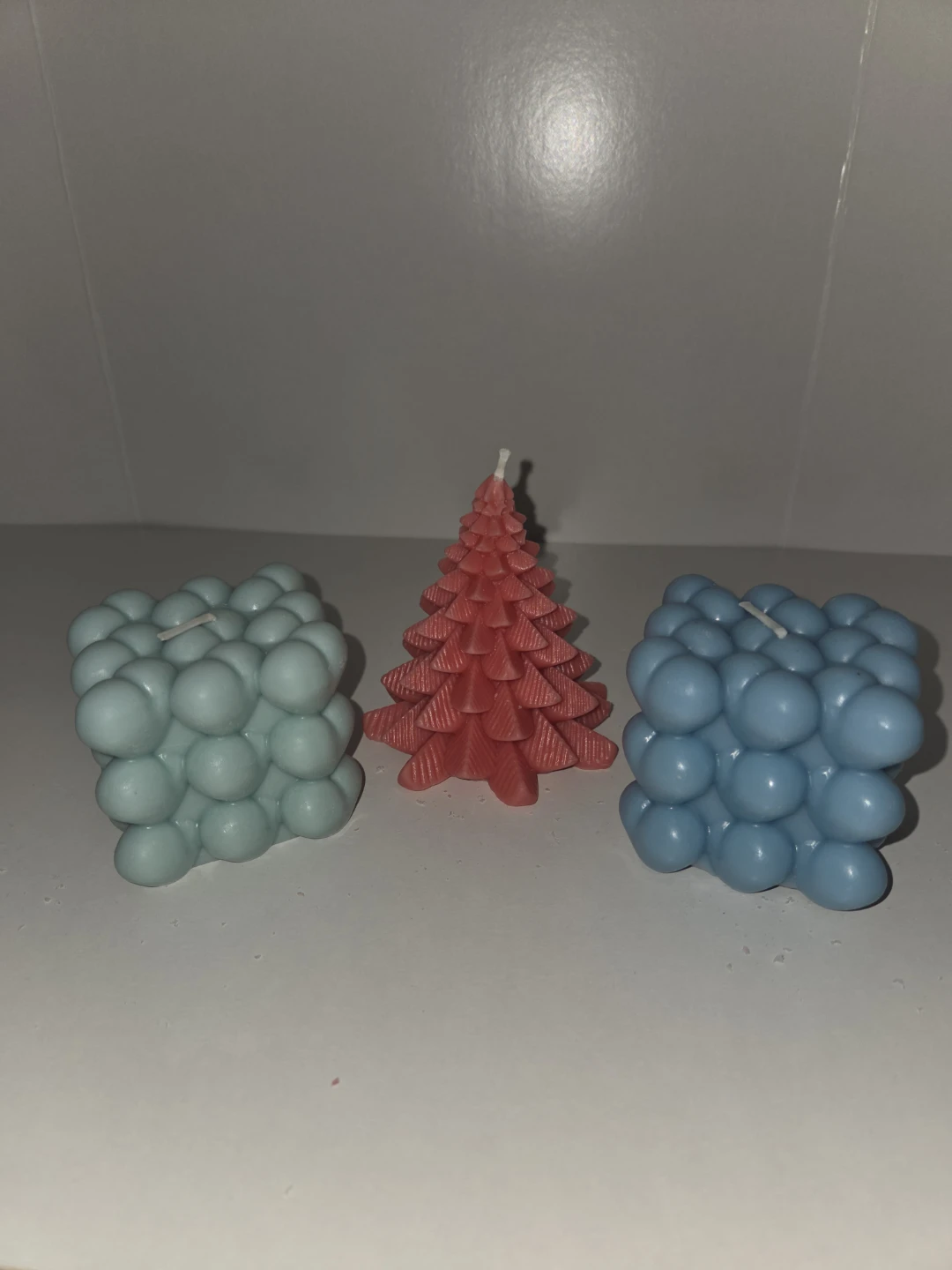 Set of 3 Decorative Bubble & Christmas Tree Candles
